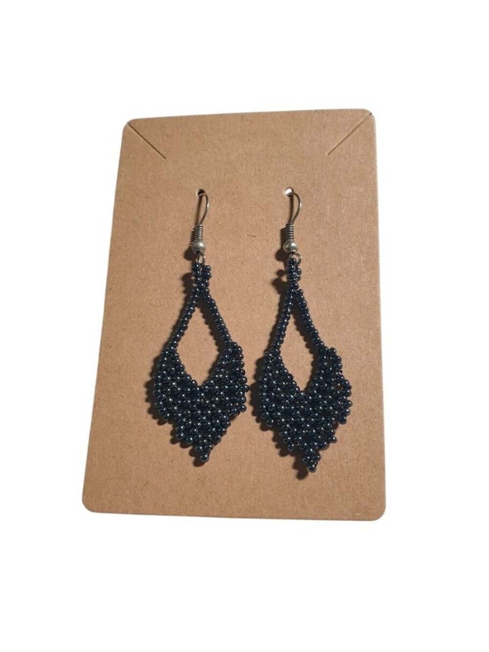 Handcrafted Seed Bead Deep Blue Dangle Earring Lightweight Handmade Boho Jewelry